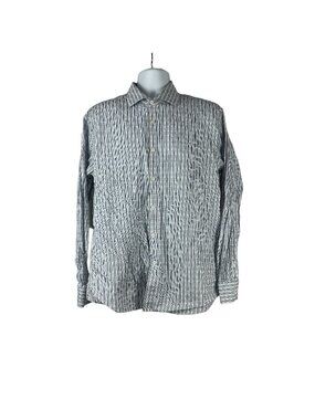 Pronto Uomo Mens Blue & White Striped Long-Sleeve Button-Up Shirt Size XL